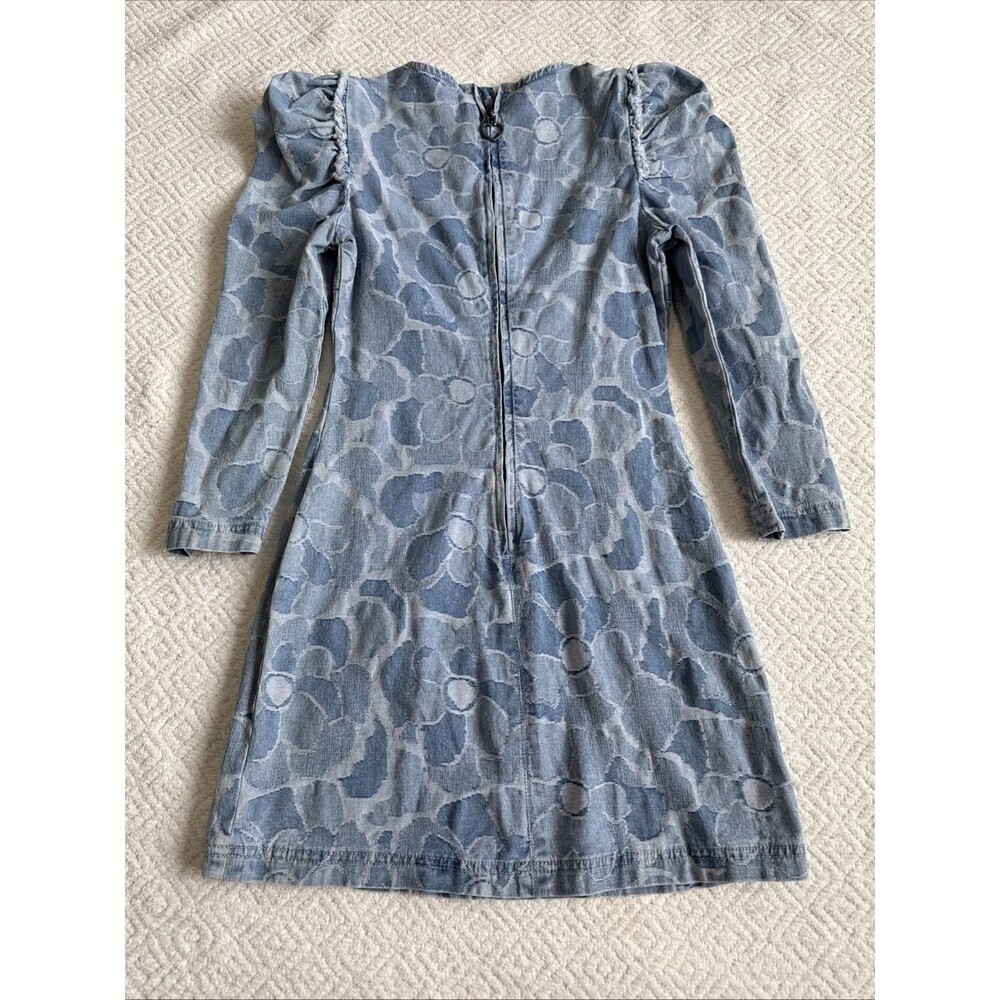 NWOT Kate Spade NY Sheath Floral Denim Puff Long Sleeves Crew Neck Dress Sz 00 - Picture 7 of 9